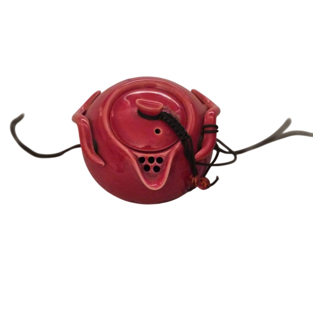 Vintage Chinese Red Glaze Ceramic Crab Teapot with Lid and Strainer